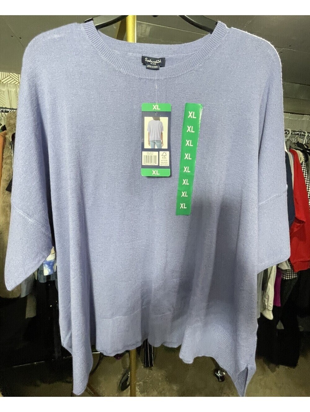 Splendid Womens Purplish Blue Short Sleeve Crew Neck Lightweight Sweater XL